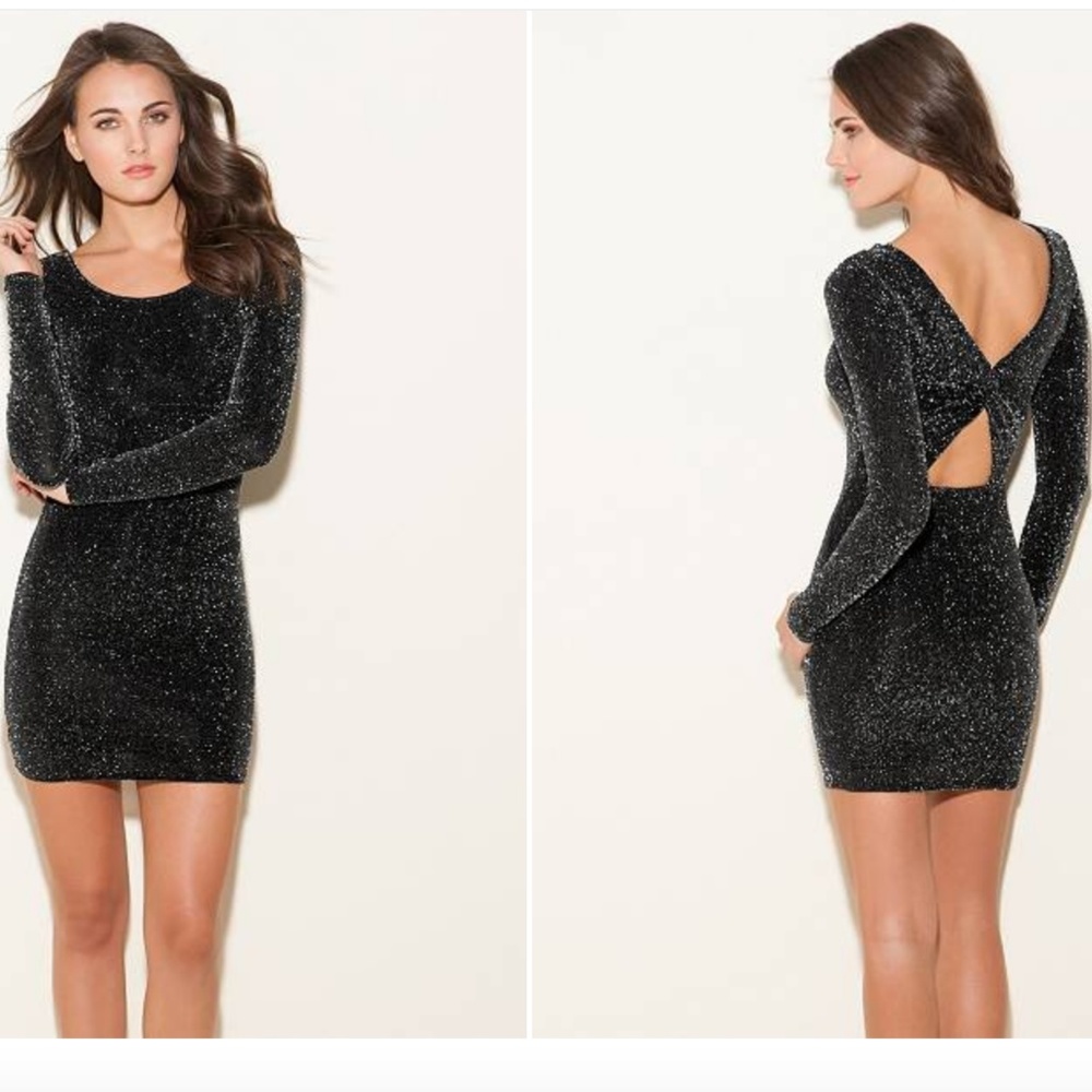 Guess Long sleeve black dress with silver sparkles